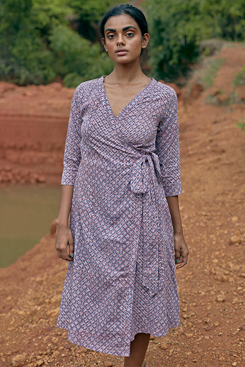 Okhai 'Adapt' Naturally Dyed Pure Cotton Wrap Dress| Rescue
