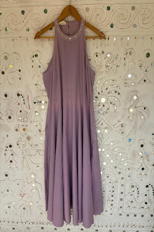 Okhai 'Lavender Pearl' Mirror Work Halter Neck Dress | Rescue