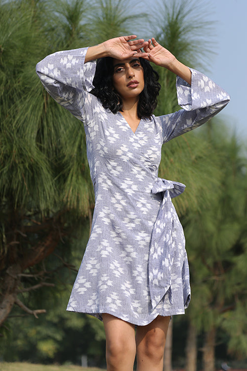 Okhai 'Monsoon' Handloom Cotton Ikkat Wrap Dress | Rescue
