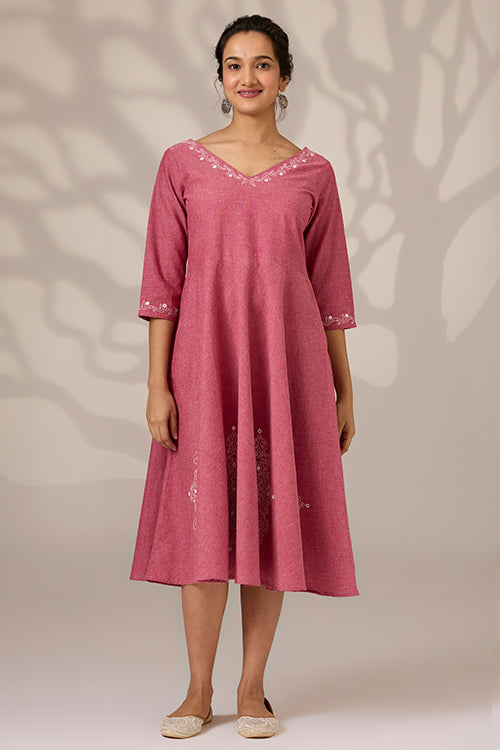 Okhai 'Mauve Magic' Hand Embroidered Pure Cotton Dress