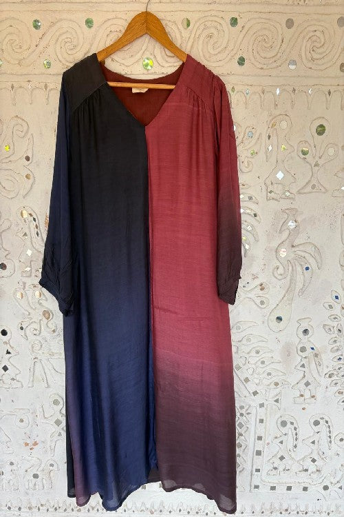 Okhai 'Dusky Sky' Ombre V-Neck Modal Silk Dress | Rescue
