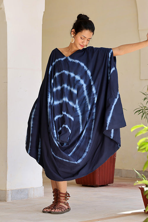 Okhai 'Stipple' Hand Embroidered Tie Dye Hand Block Printed Pure Cotton Dress | Rescue