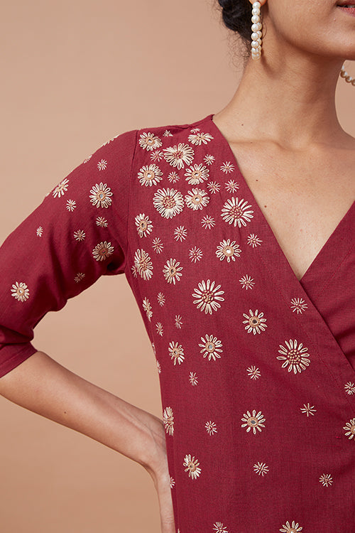 Okhai 'Glittered Sky' Pure Cotton Hand Embroidered Mirror Work Wrap Dress| Rescue