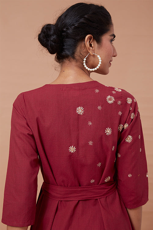 Okhai 'Glittered Sky' Pure Cotton Hand Embroidered Mirror Work Wrap Dress| Rescue