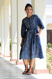 Bohemian Pure Cotton Indigo Hand Block Printed Dress For Women Online