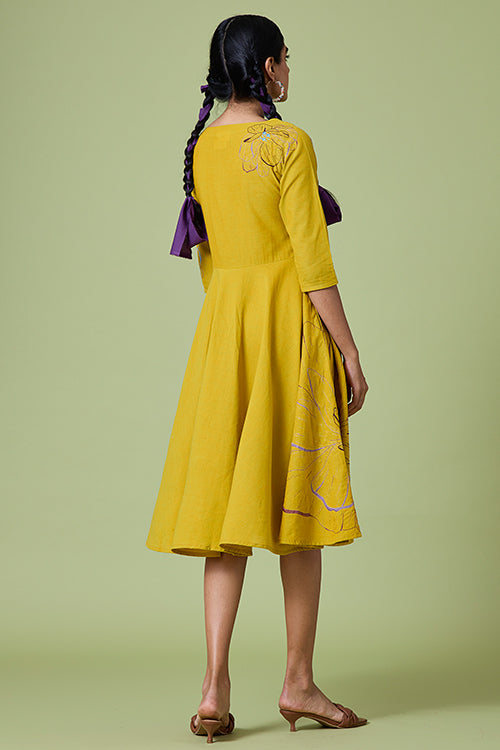 Okhai 'Daylily' Pure Cotton Hand Embroidered Mirror Work Dress