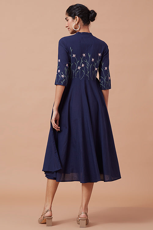 Okhai 'Blooming Garden' Pure Cotton Hand Embroidered Mirror Work Dress