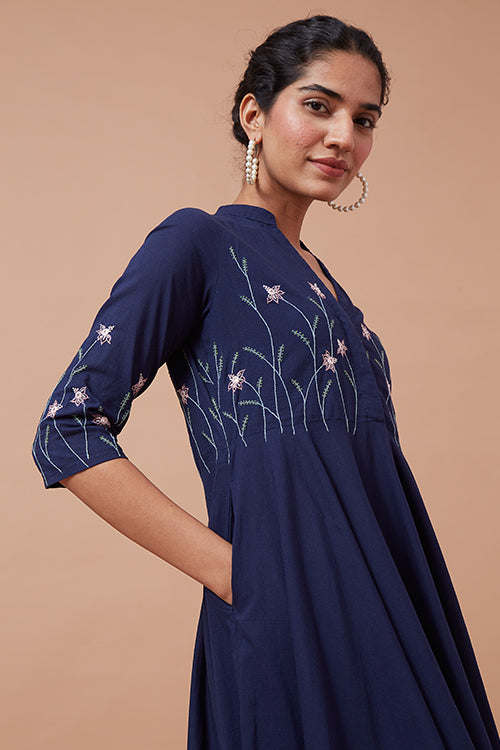 Okhai 'Blooming Garden' Pure Cotton Hand Embroidered Mirror Work Dress