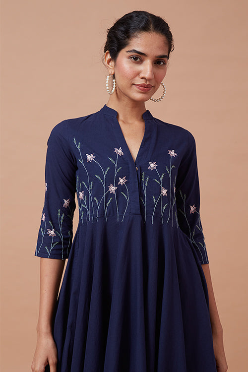 Okhai 'Blooming Garden' Pure Cotton Hand Embroidered Mirror Work Dress