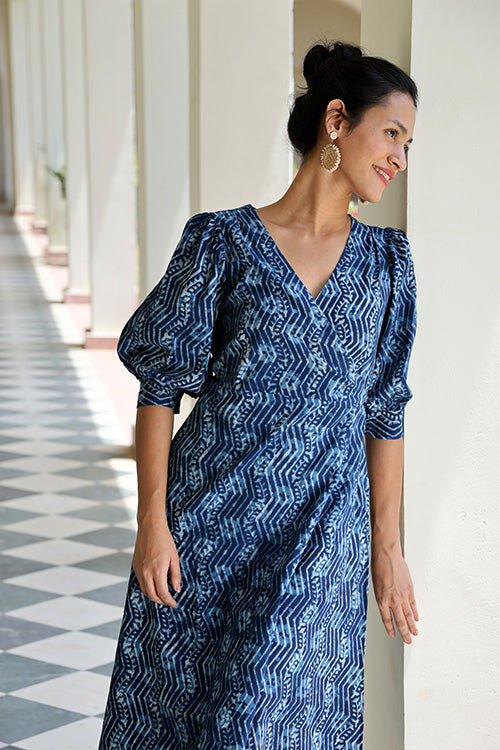 Okhai 'Meanderer' Pure Cotton Hand Block Printed Wrap Dress