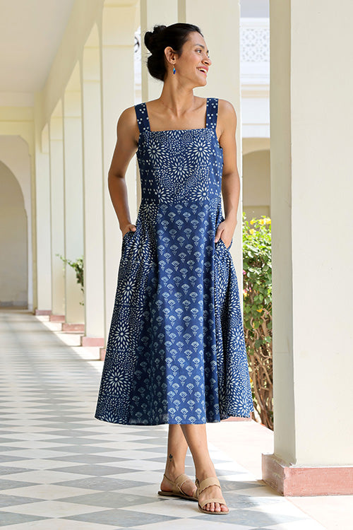 Okhai 'Indigo Spirit' Pure Cotton Hand Block Printed Dress