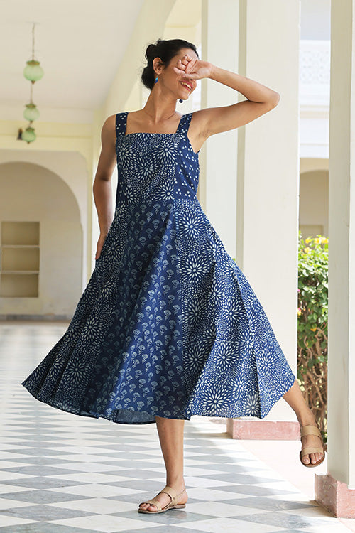 Okhai 'Indigo Spirit' Pure Cotton Hand Block Printed Dress