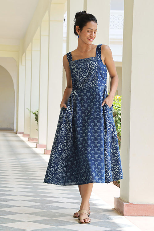 Okhai 'Indigo Spirit' Pure Cotton Hand Block Printed Dress