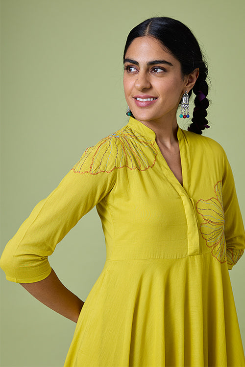 Summer Love Hand Embroidered Pure Cotton Mirror Work Summer Dress Online