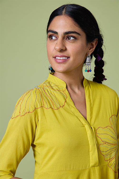 Okhai 'Summer Love' Pure Cotton Hand Embroidered Mirror Work Dress