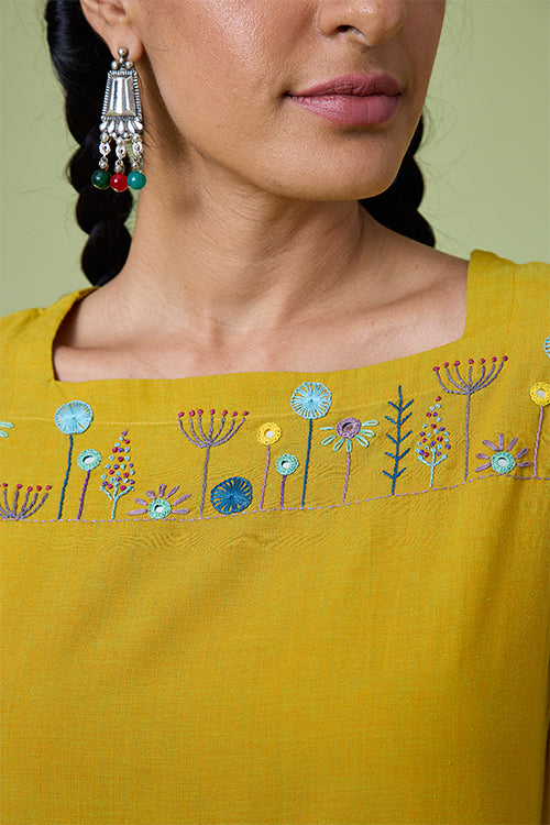Okhai 'Blooms' Pure Cotton Hand Embroidered Mirror Work Dress