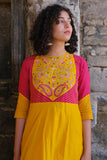 Okhai Solana Hand Embroidered Mul Cotton Yellow Dress For Women Online