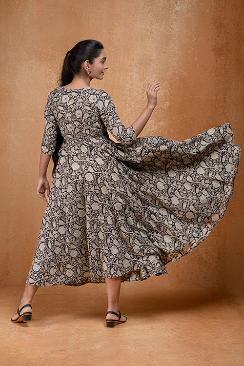 Okhai "Masquerade" Mirrorwork Handblock Printed Pure Cotton Fit and Flare Dress