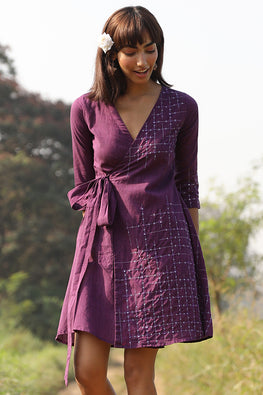 Okhai "Enchanted Vine" Hand Embroidered Pure Cotton Wrap Dress