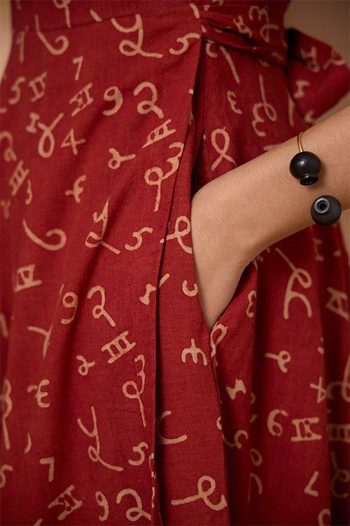 Okhai "Numero Chic" Handblock Printed Ajrakh Pure Cotton Sleeveless Wrap Dress