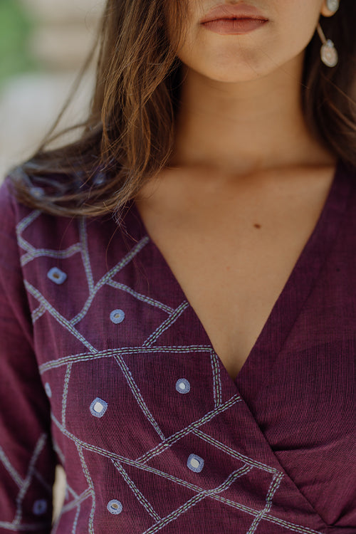 Okhai "Jacaranda" Mirrorwork Pure Cotton Wrap Dress