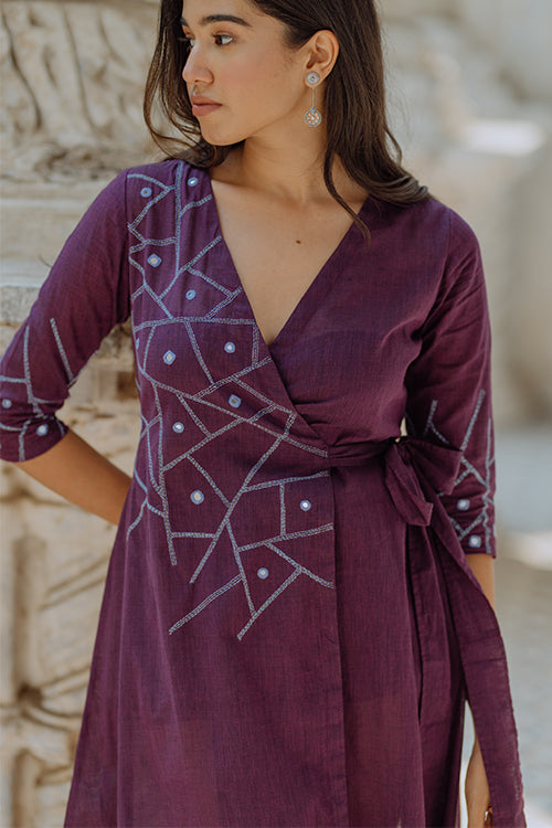 Okhai "Jacaranda" Mirrorwork Pure Cotton Wrap Dress