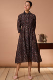 Rosalie Embroidered Printed Chanderi Silk Ajrakh Collared Dress Online