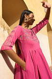 Okhai "Adalaj" Hand Embroidered Mirror and Beadwork Pure Cotton Fit-and-Flared Dress