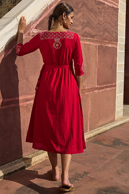 Okhai "Atapa" Hand Embroidered Mirror and Beadwork Pure Cotton Wrap Dress