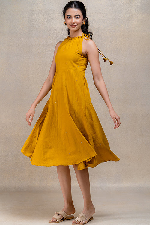 Okhai "Tamarind" Hand Embroidered and Mirrorwork Cotton Mul Sleeveless Dress