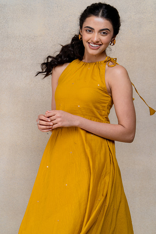 Okhai "Tamarind" Hand Embroidered and Mirrorwork Cotton Mul Sleeveless Dress