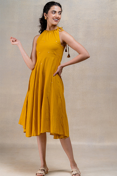 Okhai "Tamarind" Hand Embroidered and Mirrorwork Cotton Mul Sleeveless Dress