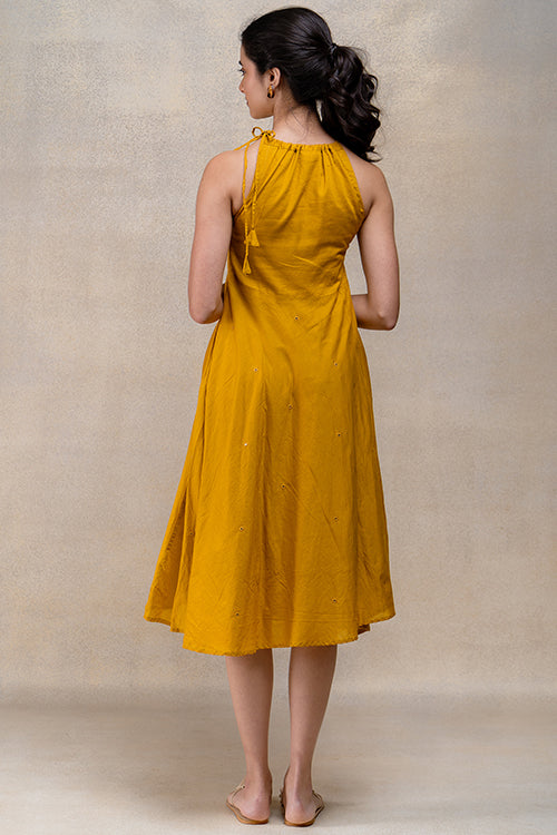 Okhai "Tamarind" Hand Embroidered and Mirrorwork Cotton Mul Sleeveless Dress