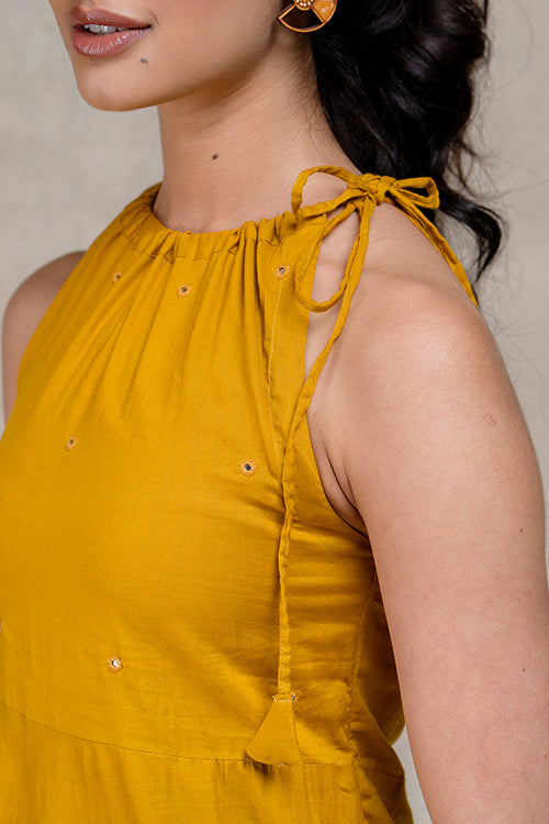 Okhai "Tamarind" Hand Embroidered and Mirrorwork Cotton Mul Sleeveless Dress