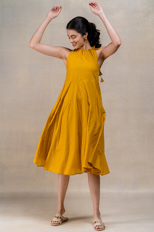 Okhai "Tamarind" Hand Embroidered and Mirrorwork Cotton Mul Sleeveless Dress