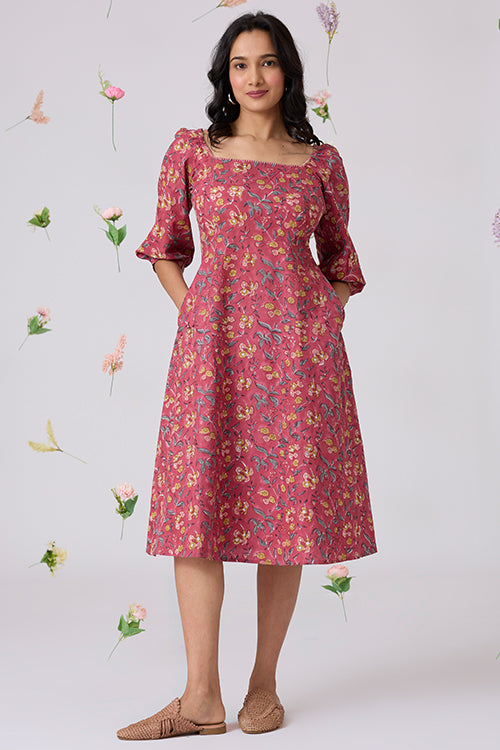 Okhai "Lilianne" Hand-Embroidered Handblock Printed Pure Cotton Dress