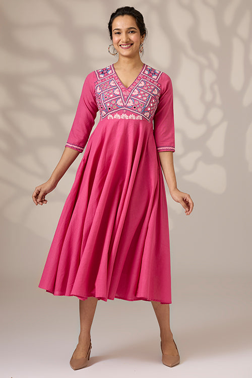 Okhai "Albeli" Hand-Embroidered Mirrorwork Pure Cotton Flared Dress