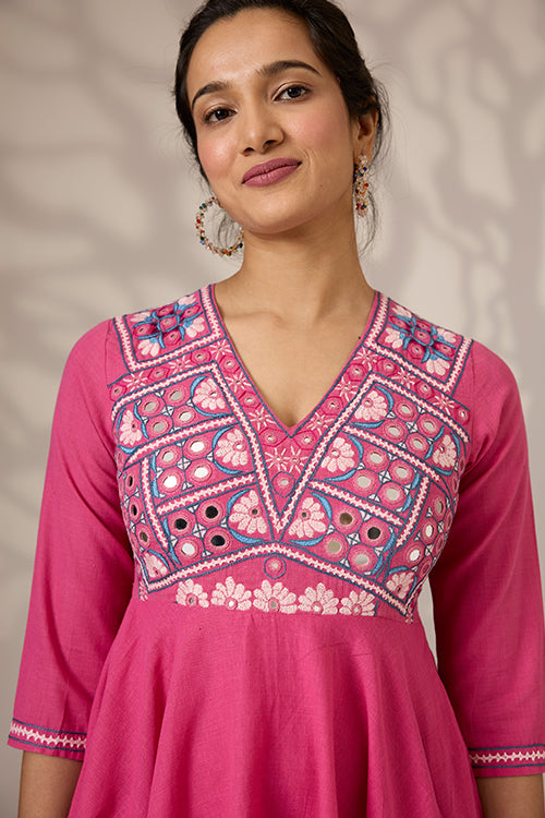 Okhai "Albeli" Hand-Embroidered Mirrorwork Pure Cotton Flared Dress