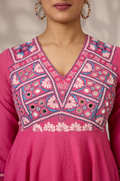 Okhai "Albeli" Hand-Embroidered Mirrorwork Pure Cotton Flared Dress