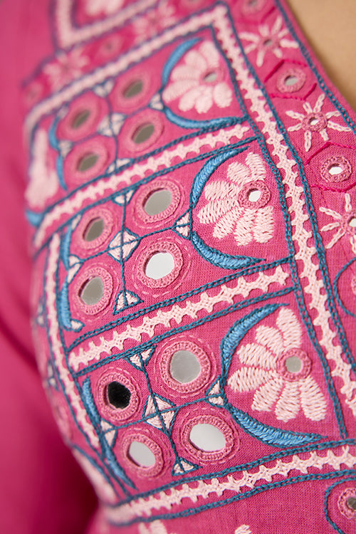 Okhai "Albeli" Hand-Embroidered Mirrorwork Pure Cotton Flared Dress
