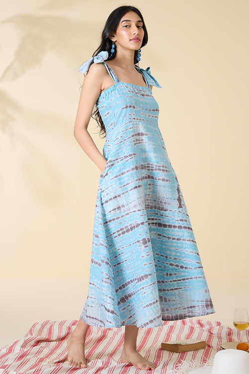 Okhai "Laguna lines" Tie-and-Dye Pure Cotton Strap Dress