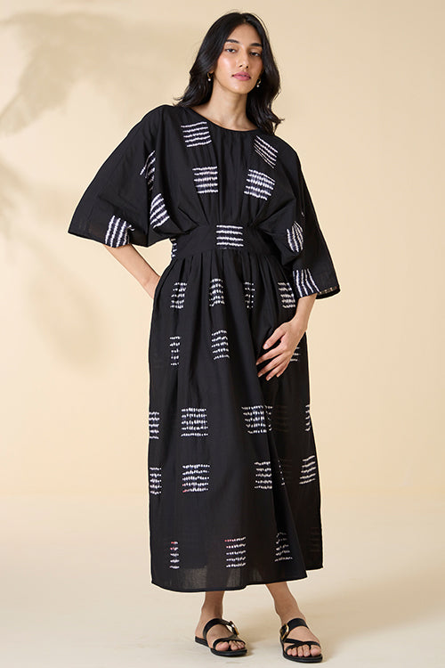 Okhai "Grand Marina" Tie-and-Dye Pure Cotton Black Dress