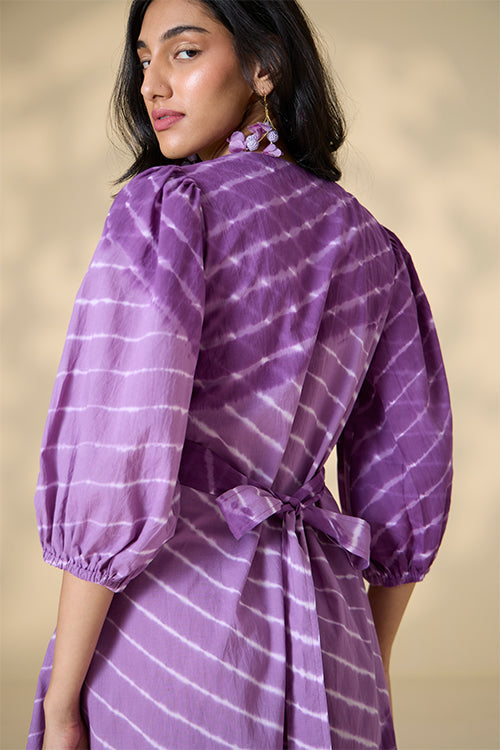 Okhai "Hawaiian Dreams" Tie-and-Dye Pure Cotton Purple Wrap dress| Rescue