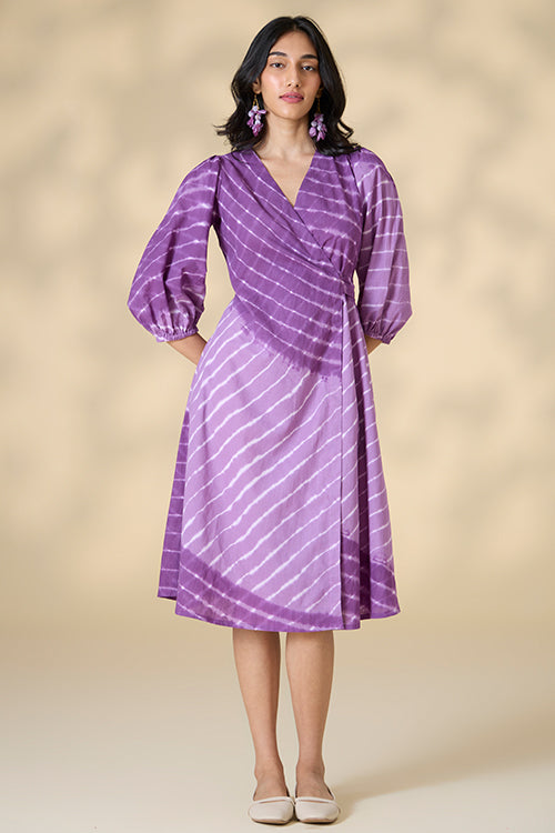 Okhai "Hawaiian Dreams" Tie-and-Dye Pure Cotton Purple Wrap dress| Rescue