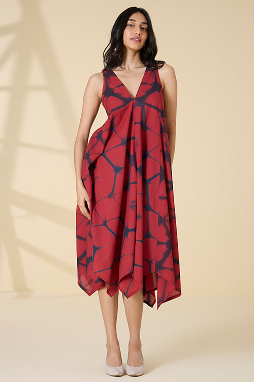 Okhai "Red Sangria" Tie-and-Dye Pure Cotton Sleeveless Dress