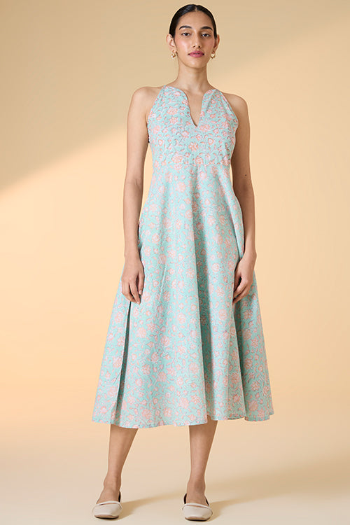 Okhai "Belladonna" Handblock Printed Pure Cotton Sleeveless Dress