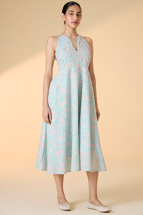 Okhai "Belladonna" Handblock Printed Pure Cotton Sleeveless Dress