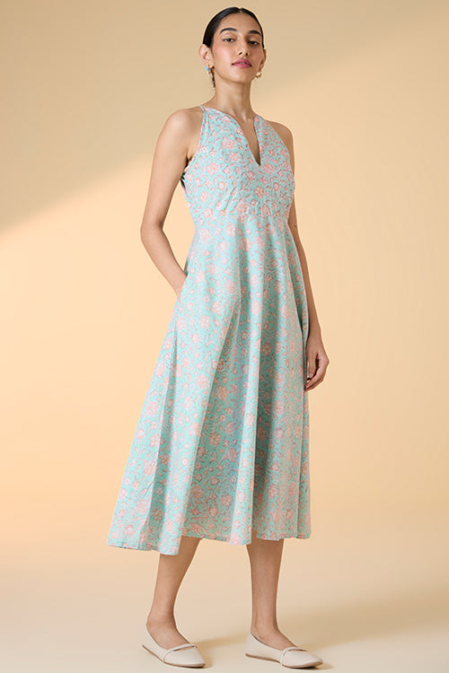 Okhai "Belladonna" Handblock Printed Pure Cotton Sleeveless Dress