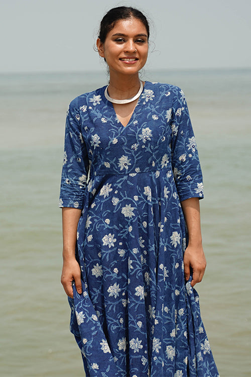 Okhai "Minerva" Hand-Embroidered Mirrorwork and Handblock Printed Pure Cotton Dress