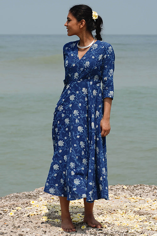 Okhai "Minerva" Hand-Embroidered Mirrorwork and Handblock Printed Pure Cotton Dress